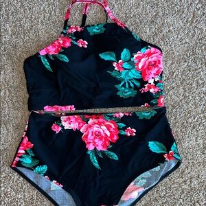 Swimsuit high waisted bottoms- Black and Pink size medium